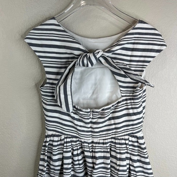Slate and Willow Womens Dress 0 Striped‎ Open Bow Back Cap Sleeve Black White - Picture 3 of 15